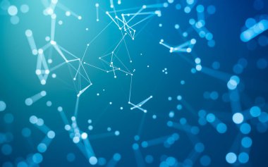 Soyut arkaplan. Çokgen şekilli molekül teknolojisi, noktaları ve çizgileri birleştiriyor. Bağlantı yapısı. Büyük veri görselleştirmesi.