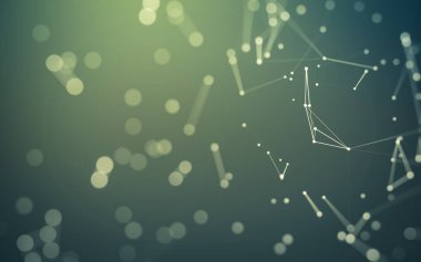 Soyut arkaplan. Çokgen şekilli molekül teknolojisi, noktaları ve çizgileri birleştiriyor. Bağlantı yapısı. Büyük veri görselleştirmesi.