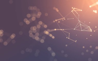 Soyut arkaplan. Çokgen şekilli molekül teknolojisi, noktaları ve çizgileri birleştiriyor. Bağlantı yapısı. Büyük veri görselleştirmesi. 