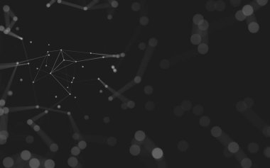 Soyut arkaplan. Çokgen şekilli molekül teknolojisi, noktaları ve çizgileri birleştiriyor. Bağlantı yapısı. Büyük veri görselleştirmesi. 