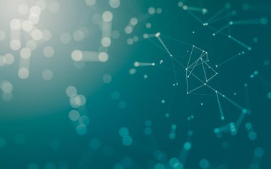 Soyut arkaplan. Çokgen şekilli molekül teknolojisi, noktaları ve çizgileri birleştiriyor. Bağlantı yapısı. Büyük veri görselleştirmesi.