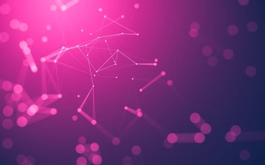 Soyut arkaplan. Çokgen şekilli molekül teknolojisi, noktaları ve çizgileri birleştiriyor. Bağlantı yapısı. Büyük veri görselleştirmesi.