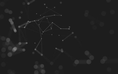 Soyut arkaplan. Çokgen şekilli molekül teknolojisi, noktaları ve çizgileri birleştiriyor. Bağlantı yapısı. Büyük veri görselleştirmesi. 