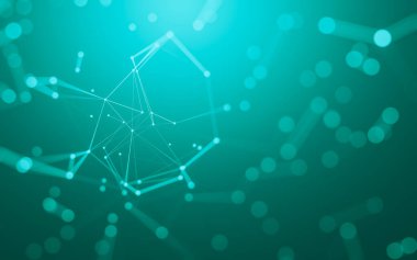 Soyut arkaplan. Çokgen şekilli molekül teknolojisi, noktaları ve çizgileri birleştiriyor. Bağlantı yapısı. Büyük veri görselleştirmesi.