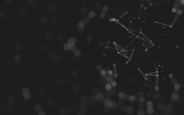 Soyut arkaplan. Çokgen şekilli molekül teknolojisi, noktaları ve çizgileri birleştiriyor. Bağlantı yapısı. Büyük veri görselleştirmesi. 