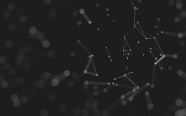 Soyut arkaplan. Çokgen şekilli molekül teknolojisi, noktaları ve çizgileri birleştiriyor. Bağlantı yapısı. Büyük veri görselleştirmesi. 