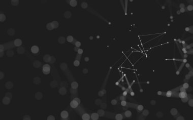 Soyut arkaplan. Çokgen şekilli molekül teknolojisi, noktaları ve çizgileri birleştiriyor. Bağlantı yapısı. Büyük veri görselleştirmesi. 