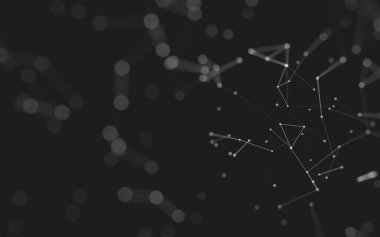 Soyut arkaplan. Çokgen şekilli molekül teknolojisi, noktaları ve çizgileri birleştiriyor. Bağlantı yapısı. Büyük veri görselleştirmesi. 