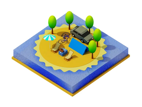 Isometric camping on the beach — Stock Photo, Image