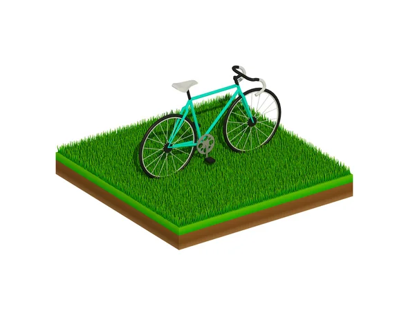 Isometric vélo vert sur herbe verte — Photo