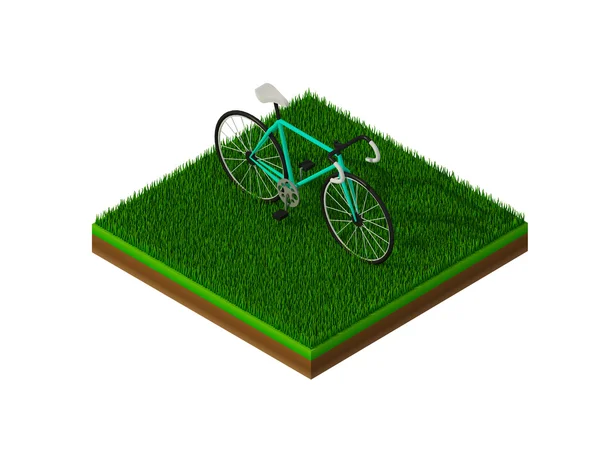 Bicicleta verde isométrica sobre hierba verde — Foto de Stock