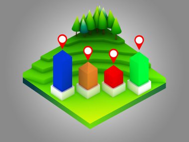 Peyzaj kavramı izometrik Infographic veri analytics gösterilen,