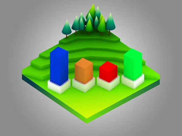 Concepto de paisaje infografía isométrica, que muestra la analítica de datos — Foto de Stock