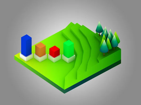 Landschaftskonzept isometrische Infografik, die Datenanalyse zeigt — Stockfoto