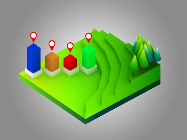 Landschaftskonzept isometrische Infografik, die Datenanalyse zeigt — Stockfoto