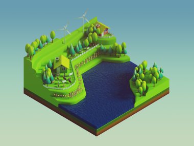 yeşil bir dünya kavramı izometrik görünümünde