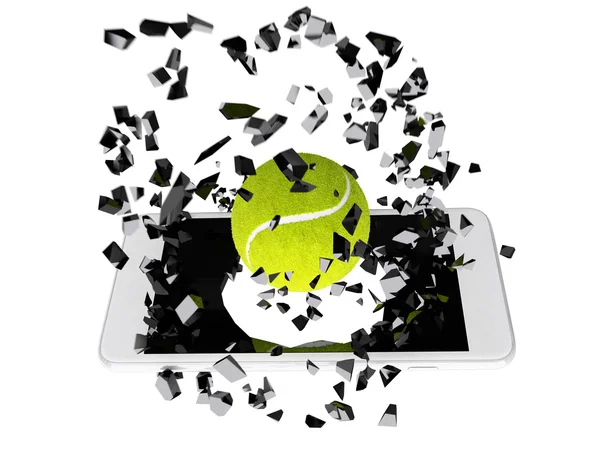 Bola de tênis estourou do smartphone — Fotografia de Stock