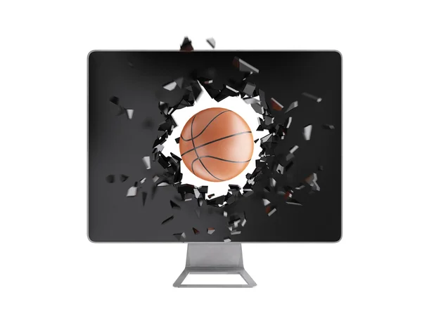 Basketbal vernietigen computerscherm. — Stockfoto