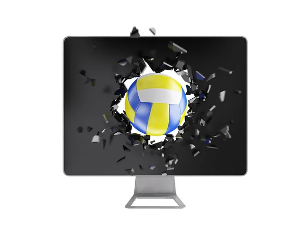 排球破坏电脑屏幕. — 图库照片