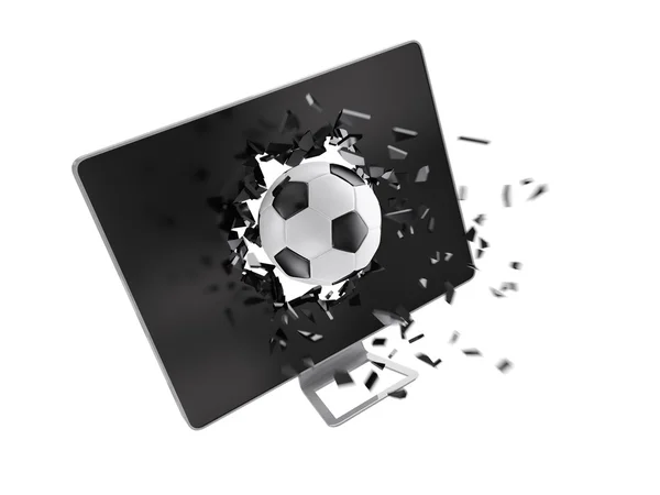 Fotbalul distruge ecranul computerului . — Fotografie, imagine de stoc