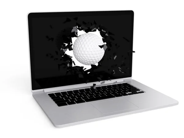 Bola de golfe destruir laptop — Fotografia de Stock