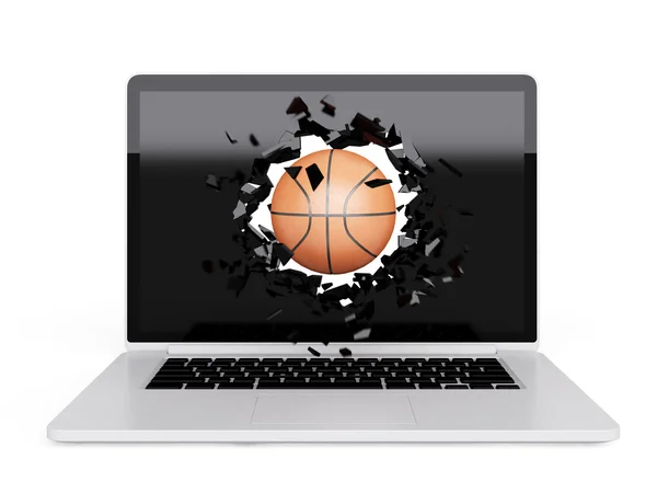 Basketbal vernietigen laptop — Stockfoto