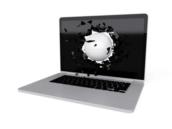 Voleibol destruir laptop — Fotografia de Stock