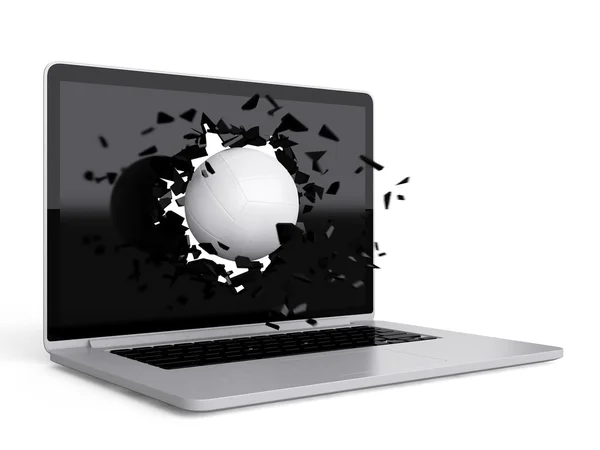 Volleybal vernietigen laptop — Stockfoto