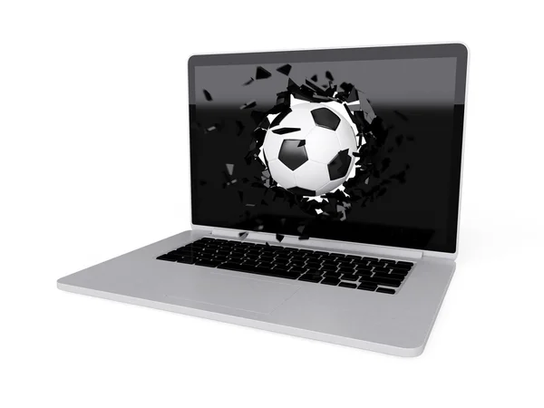Futebol destruir laptop — Fotografia de Stock