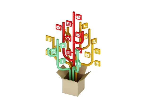 El árbol que consiste en los iconos sobre el tema de las redes sociales. O — Foto de Stock