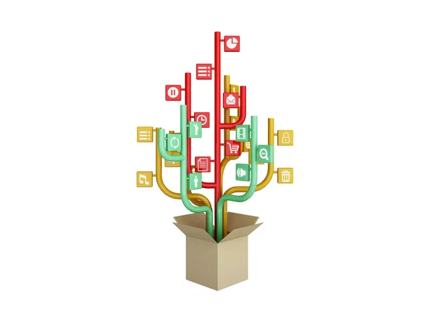 A árvore que consiste nos ícones sobre o tema das mídias sociais. O — Fotografia de Stock