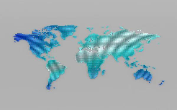 Resumen gráfico por computadora Mapa mundial de puntos redondos azules —  Fotos de Stock