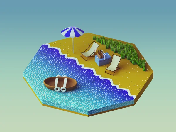 Isometrisk camping på stranden — Stockfoto