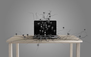 Dizüstü dışarı büyüyen kök Sosyal Medya Icons set.