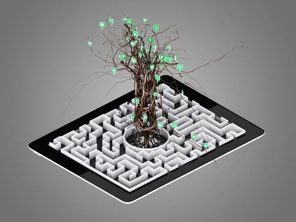 Tablet labirent ağaç şeklinde Sosyal Medya Icons set. — Stok fotoğraf