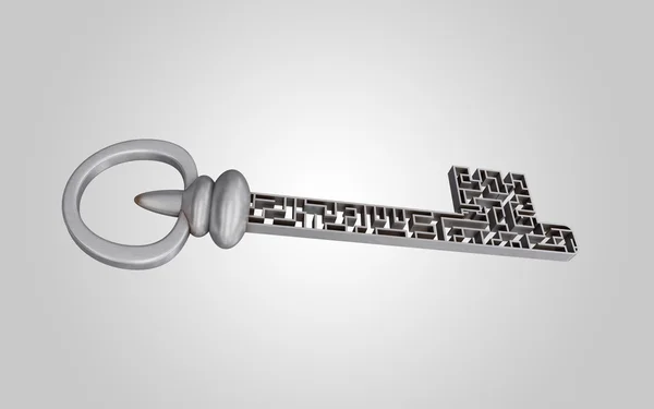 Ten klucz jest labirynt, na szary tło gradientowe. — Zdjęcie stockowe