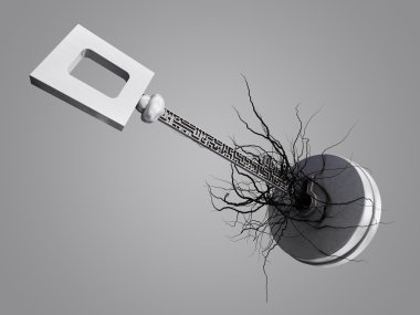 Anahtar deliği üzerinden kökleri ile bir labirent anahtarıdır.