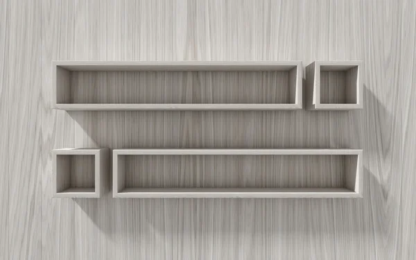 3d isolated Empty shelf for exhibit on wood background — Stock Photo, Image
