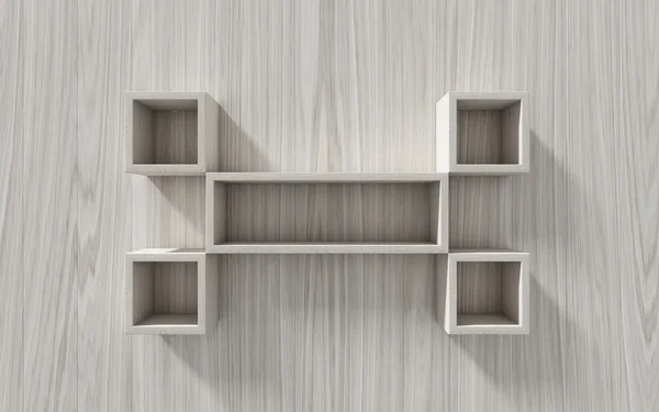 3D isoliertes leeres Regal für Exponate auf Holzhintergrund — Stockfoto