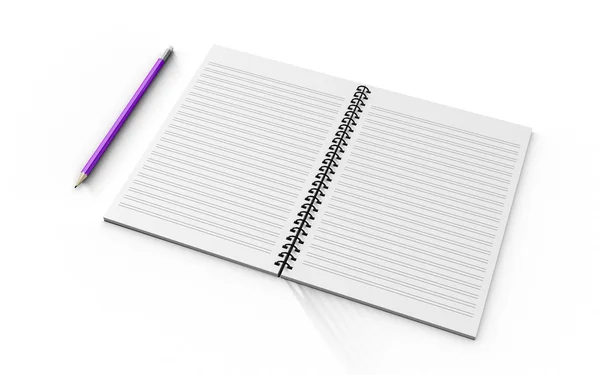 Lápis no caderno verificado isolado no fundo branco — Fotografia de Stock
