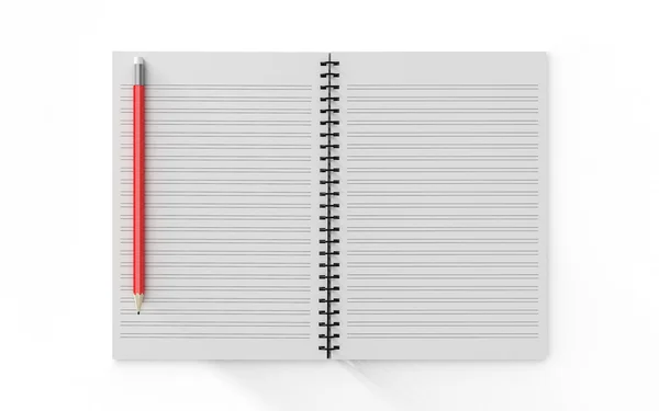 Pencil on checked notebook isolated on white background — Stock Photo, Image