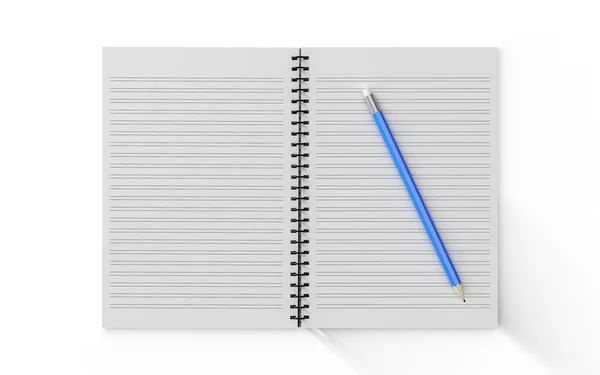 체크 노트북 흰색 배경에 고립에 연필 — 스톡 사진