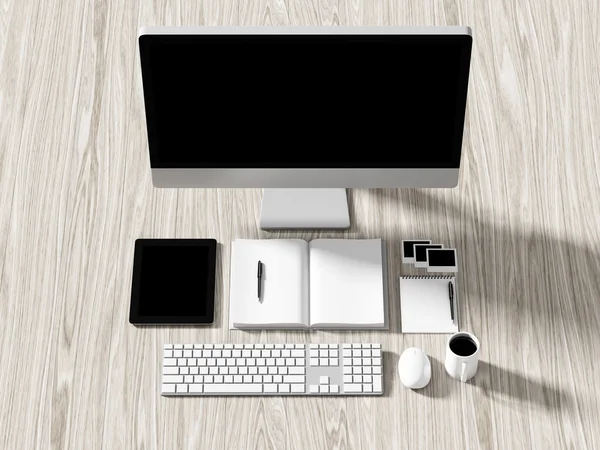 Blick auf einen gedeckten Tisch am Business-Arbeitsplatz. — Stockfoto