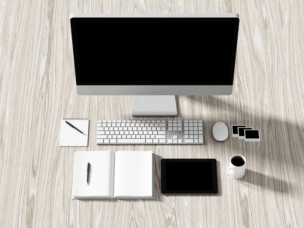 High angle view of a setting table of business workplace. — Stock Photo, Image