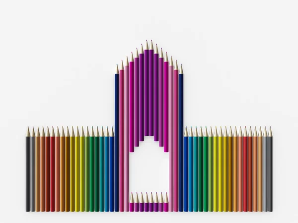 Barevné tužky, uspořádané v zámku — Stock fotografie