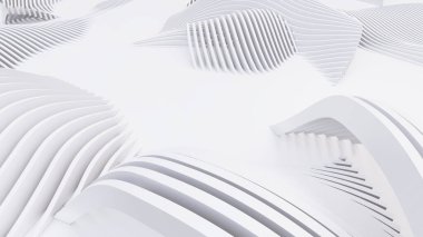 Soyut Eğri Şekiller. Beyaz Dairesel Arkaplan. Soyut arkaplan. 3d illüstrasyon