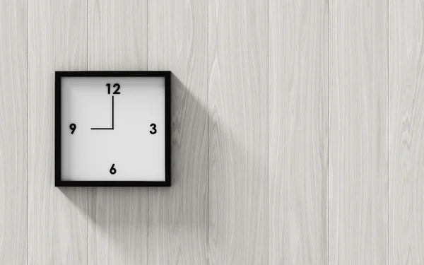 Orologio nero appeso alla parete di legno — Foto Stock
