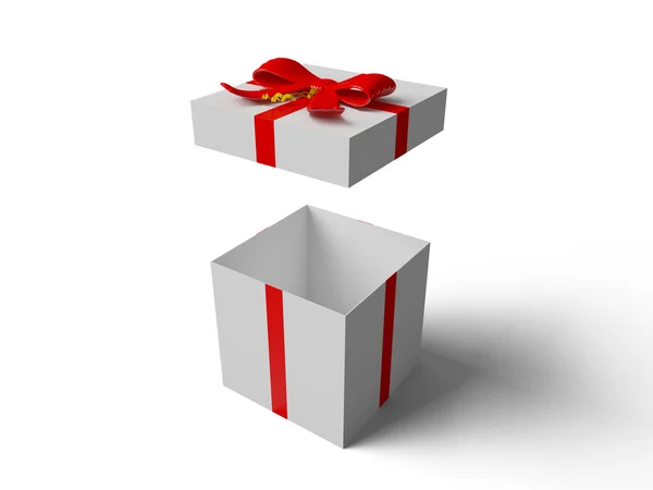 OpenWhite gift box with red ribbon bow — Stock Photo, Image