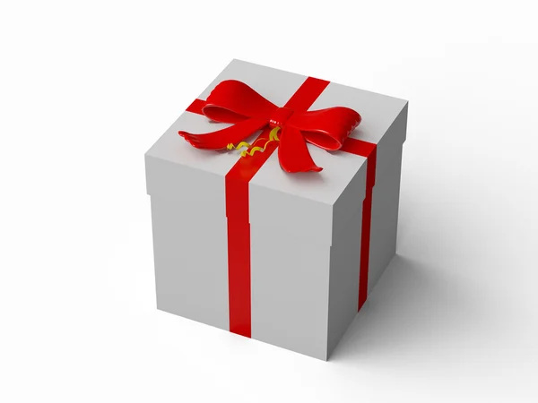 Witte geschenkdoos met rood lint strik — Stockfoto