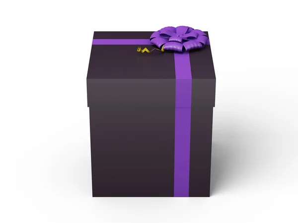 Scatola regalo marrone scuro con fiocco nastro viola — Foto Stock